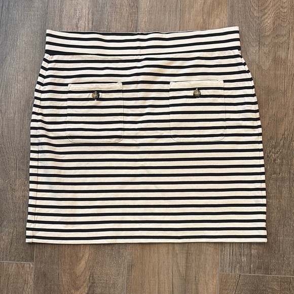 J. Crew Dresses & Skirts - J. Crew Women’s M Black‎ Cream Striped Pencil Mini Skirt Button Pocket Elastic